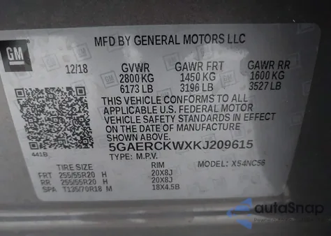 2019 Buick Enclave Fwd Premium from USA, damaged, VIN 5GAERCKWXKJ209615